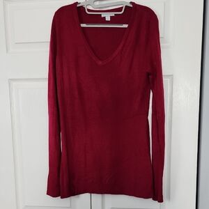 New York & Company Rich Bergundy V-Neck Long Sleeve Top